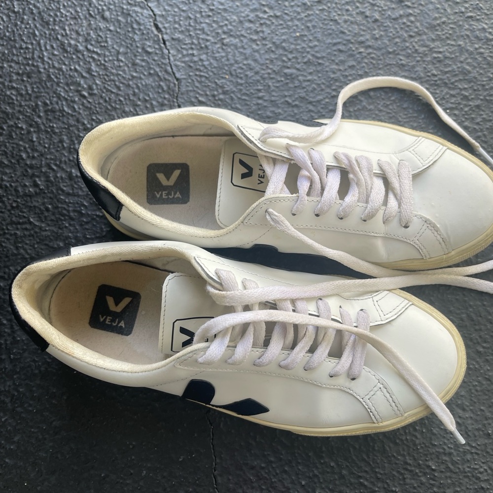Veja White and Black Lace-Up Sneakers